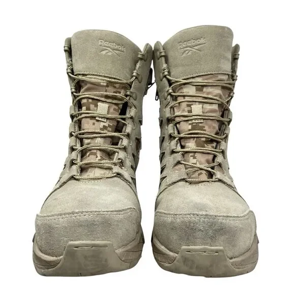 Reebok Tactical Boots Mens 11 Tan Camo 8in Floatride Energy Side Zip Military - Picture 3 of 13